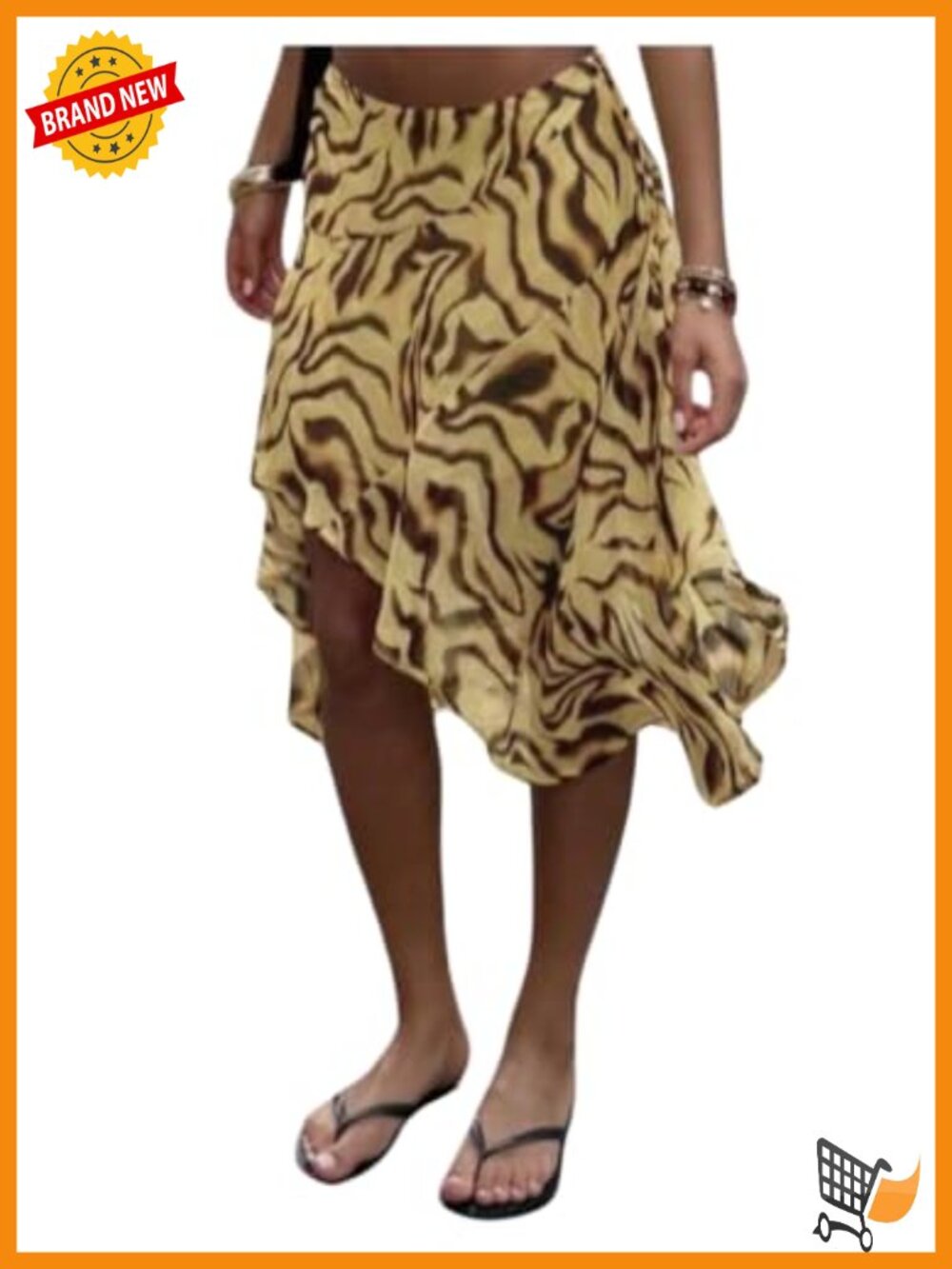 Women's Animal Print Asymmetrical Low Rise Flowy Midi Skirt